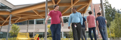Employees walking on Campus