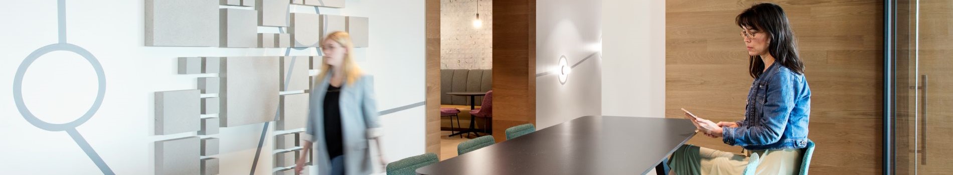 Two employees in an office.
