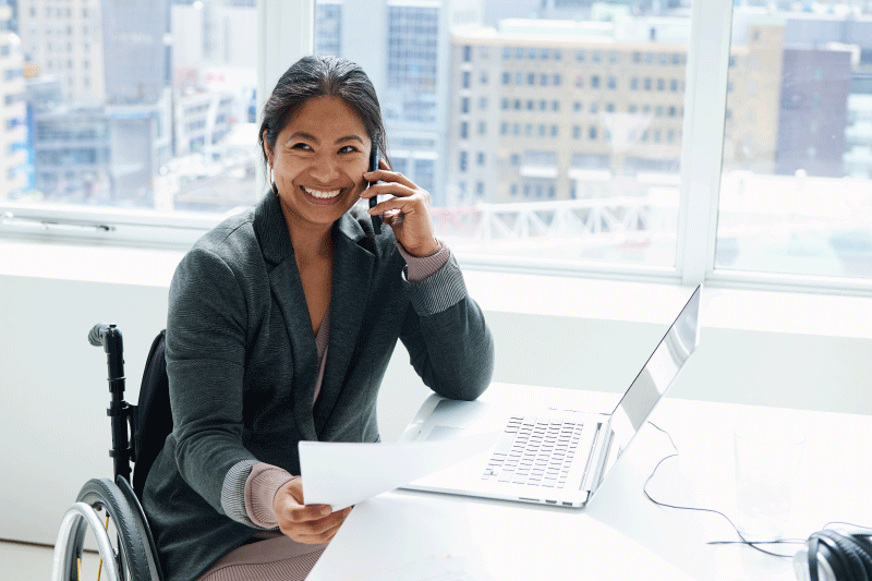 Microsoft employee in wheelchair working