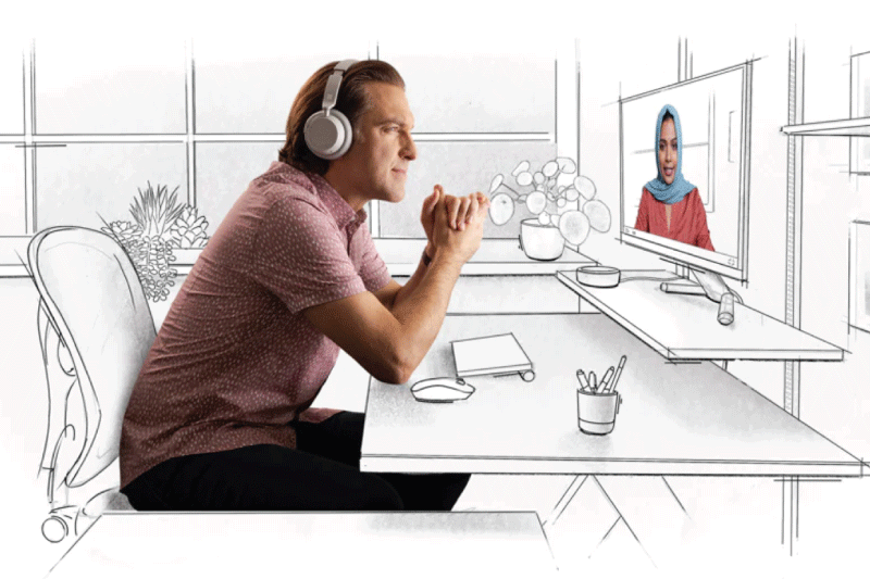 Drawing of employee doing teams call